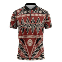 Vintage Bula Fiji Zipper Polo Shirt Red Tapa Masi Motif LT9 Red - Polynesian Pride
