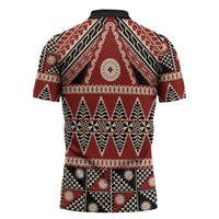 Vintage Bula Fiji Zipper Polo Shirt Red Tapa Masi Motif LT9 - Polynesian Pride
