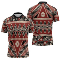 Vintage Bula Fiji Zipper Polo Shirt Red Tapa Masi Motif LT9 - Polynesian Pride