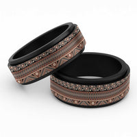 Vintage Bula Fiji Spinner Ring Brown Tapa Motif Fiji Masi Tribal LT9 Black Brown - Polynesian Pride