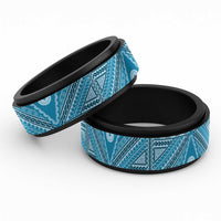 Vintage Bula Fiji Spinner Ring Blue Tapa Motif Fijian Tribal Masi LT9 Black Blue - Polynesian Pride