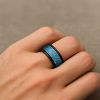 Vintage Bula Fiji Spinner Ring Blue Tapa Motif Fijian Tribal Masi LT9 - Polynesian Pride