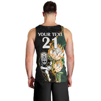 Custom South Africa Protea and New Zealand Men Tank Top Go All Black-Springboks Rugby with Kente And Maori LT9 - Polynesian Pride