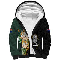 Custom South Africa Protea and New Zealand Sherpa Hoodie Go All Black-Springboks Rugby with Kente And Maori LT9 Unisex Black Green - Polynesian Pride