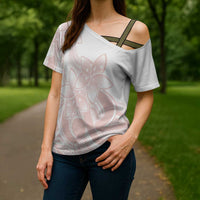 Polynesian Tribal Plumeria Lotu Tamaiti Cross Shoulder Shirt Pastel Blush - Polynesian Pride