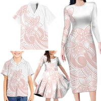 Polynesian Tribal Plumeria Lotu Tamaiti Family Matching Long Sleeve Bodycon Dress and Hawaiian Shirt Pastel Blush - Polynesian Pride