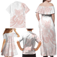 Polynesian Tribal Plumeria Lotu Tamaiti Family Matching Off Shoulder Maxi Dress and Hawaiian Shirt Pastel Blush - Polynesian Pride