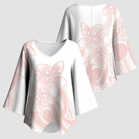 Polynesian Tribal Plumeria Lotu Tamaiti Kimono Sleeve Blouse Pastel Blush - Polynesian Pride