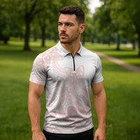 Polynesian Tribal Plumeria Lotu Tamaiti Zipper Polo Shirt Pastel Blush - Polynesian Pride