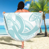 Polynesian Tribal Plumeria Lotu Tamaiti Beach Blanket Pastel Cyan - Polynesian Pride