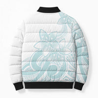 Polynesian Tribal Plumeria Lotu Tamaiti Bomber Puffer Jacket Pastel Cyan - Polynesian Pride