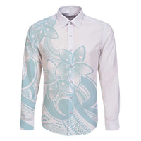 Polynesian Tribal Plumeria Lotu Tamaiti Family Matching Long Sleeve Bodycon Dress and Hawaiian Shirt Pastel Cyan - Polynesian Pride