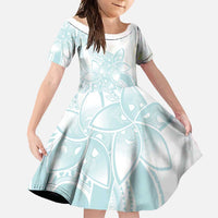 Polynesian Tribal Plumeria Lotu Tamaiti Family Matching Mermaid Dress and Hawaiian Shirt Pastel Cyan - Polynesian Pride