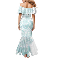 Polynesian Tribal Plumeria Lotu Tamaiti Family Matching Mermaid Dress and Hawaiian Shirt Pastel Cyan - Polynesian Pride