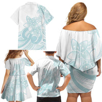 Polynesian Tribal Plumeria Lotu Tamaiti Family Matching Off Shoulder Short Dress and Hawaiian Shirt Pastel Cyan - Polynesian Pride