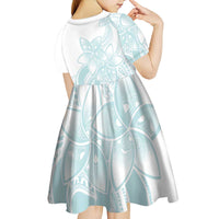 Polynesian Tribal Plumeria Lotu Tamaiti Kid Short Sleeve Dress Pastel Cyan - Polynesian Pride