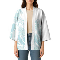 Polynesian Tribal Plumeria Lotu Tamaiti Kimono Pastel Cyan - Polynesian Pride