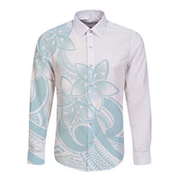 Polynesian Tribal Plumeria Lotu Tamaiti Long Sleeve Button Shirt Pastel Cyan - Polynesian Pride