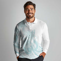 Polynesian Tribal Plumeria Lotu Tamaiti Long Sleeve Polo Shirt Pastel Cyan - Polynesian Pride