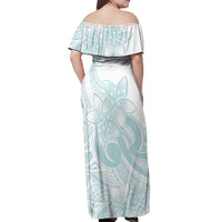 Polynesian Tribal Plumeria Lotu Tamaiti Off Shoulder Maxi Dress Pastel Cyan - Polynesian Pride