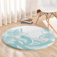 Polynesian Tribal Plumeria Lotu Tamaiti Round Carpet Pastel Cyan - Polynesian Pride