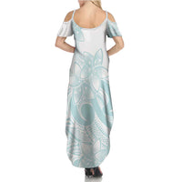 Polynesian Tribal Plumeria Lotu Tamaiti Summer Maxi Dress Pastel Cyan - Polynesian Pride