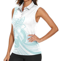 Polynesian Tribal Plumeria Lotu Tamaiti Women Sleeveless Polo Shirt Pastel Cyan - Polynesian Pride