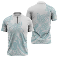 Polynesian Tribal Plumeria Lotu Tamaiti Zipper Polo Shirt Pastel Cyan - Polynesian Pride