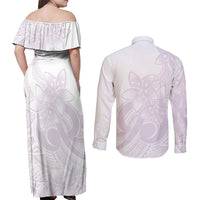 Polynesian Tribal Plumeria Lotu Tamaiti Couples Matching Off Shoulder Maxi Dress and Long Sleeve Button Shirt Pastel Mauve - Polynesian Pride