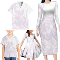 Polynesian Tribal Plumeria Lotu Tamaiti Family Matching Long Sleeve Bodycon Dress and Hawaiian Shirt Pastel Mauve - Polynesian Pride