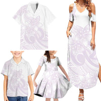 Polynesian Tribal Plumeria Lotu Tamaiti Family Matching Summer Maxi Dress and Hawaiian Shirt Pastel Mauve - Polynesian Pride