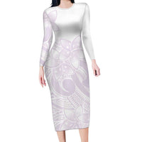 Polynesian Tribal Plumeria Lotu Tamaiti Long Sleeve Bodycon Dress Pastel Mauve - Polynesian Pride