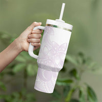 Polynesian Tribal Plumeria Lotu Tamaiti Tumbler With Handle Pastel Mauve - Polynesian Pride