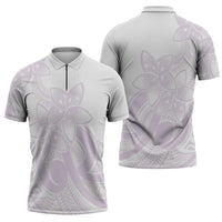 Polynesian Tribal Plumeria Lotu Tamaiti Zipper Polo Shirt Pastel Mauve - Polynesian Pride