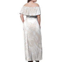 Polynesian Tribal Plumeria Lotu Tamaiti Family Matching Off Shoulder Maxi Dress and Hawaiian Shirt Pastel Nude - Polynesian Pride