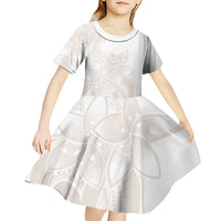 Polynesian Tribal Plumeria Lotu Tamaiti Kid Short Sleeve Dress Pastel Nude - Polynesian Pride