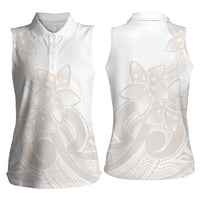 Polynesian Tribal Plumeria Lotu Tamaiti Women Sleeveless Polo Shirt Pastel Nude - Polynesian Pride