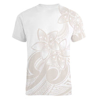 Polynesian Tribal Plumeria Lotu Tamaiti Women V-Neck T-Shirt Pastel Nude - Polynesian Pride