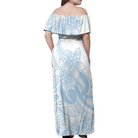 Polynesian Tribal Plumeria Lotu Tamaiti Family Matching Off Shoulder Maxi Dress and Hawaiian Shirt Pastel Sky Blue - Polynesian Pride
