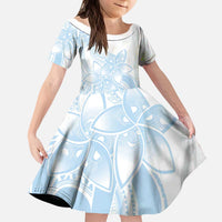 Polynesian Tribal Plumeria Lotu Tamaiti Kid Short Sleeve Dress Pastel Sky Blue - Polynesian Pride