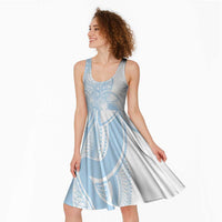 Polynesian Tribal Plumeria Lotu Tamaiti Midi Dress Pastel Sky Blue - Polynesian Pride
