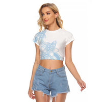 Polynesian Tribal Plumeria Lotu Tamaiti Raglan Cropped T Shirt Pastel Sky Blue - Polynesian Pride