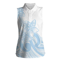 Polynesian Tribal Plumeria Lotu Tamaiti Women Sleeveless Polo Shirt Pastel Sky Blue - Polynesian Pride