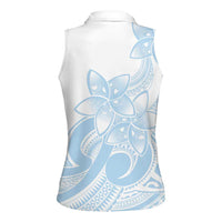 Polynesian Tribal Plumeria Lotu Tamaiti Women Sleeveless Polo Shirt Pastel Sky Blue - Polynesian Pride
