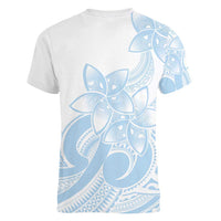 Polynesian Tribal Plumeria Lotu Tamaiti Women V-Neck T-Shirt Pastel Sky Blue - Polynesian Pride