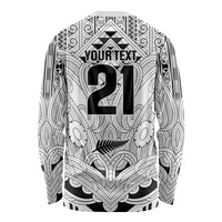 2026 Autumn Rugby Nations New Zealand Custom Long Sleeve Shirt White Kowhaiwhai Maori Tribal Taniko Motif LT9 - Polynesian Pride