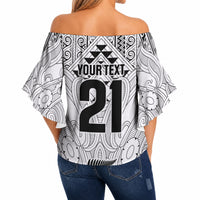 2026 Autumn Rugby Nations New Zealand Custom Off Shoulder Wrap Waist Top White Kowhaiwhai Maori Tribal Taniko Motif LT9 - Polynesian Pride