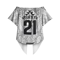 2026 Autumn Rugby Nations New Zealand Custom Off Shoulder Wrap Waist Top White Kowhaiwhai Maori Tribal Taniko Motif LT9 - Polynesian Pride