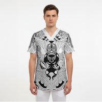 2026 Autumn Rugby Nations New Zealand Custom Scrub Top White Kowhaiwhai Maori Tribal Taniko Motif LT9 - Polynesian Pride