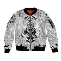 2026 Autumn Rugby Nations New Zealand Custom Sleeve Zip Bomber Jacket White Kowhaiwhai Maori Tribal Taniko Motif LT9 Unisex White - Polynesian Pride